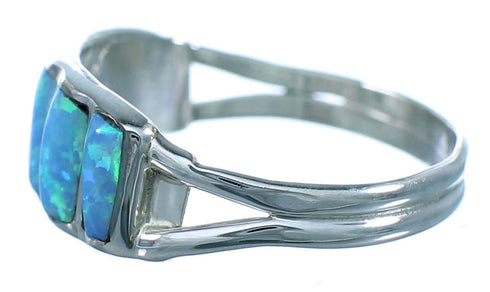 Blue Opal Zuni Sterling Silver Ring Size 6-3/4  RX112950